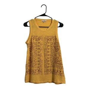 Lucky Brand Womens Mustard Yellow Embroidered Sleeveless Boho Knit Top Size M
